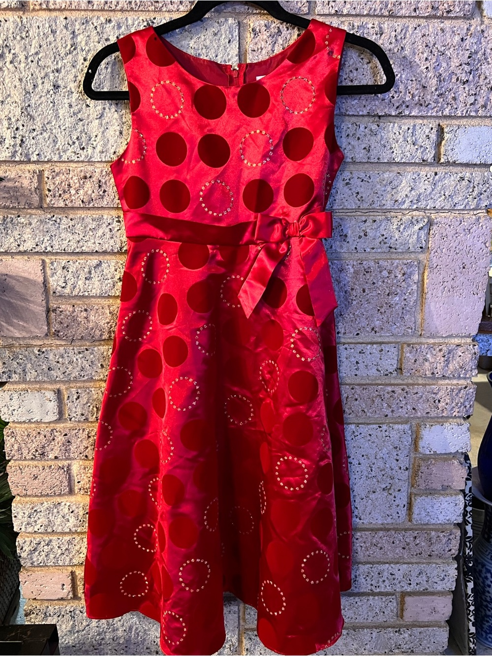Rare Editions Slim 10/12 Velvet and Glittered Sequins Polka Dot Holiday Dress